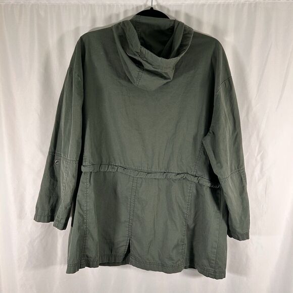 Gap Jacket Women's Large Green Full Zip Hooded Full Zip Pockets 100% Cotton - Picture 3 of 7